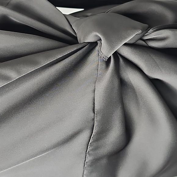 Eloquii Elegant Black Satin Wrap Dress Padded Shoulders Tulip Hemline - Picture 5 of 15